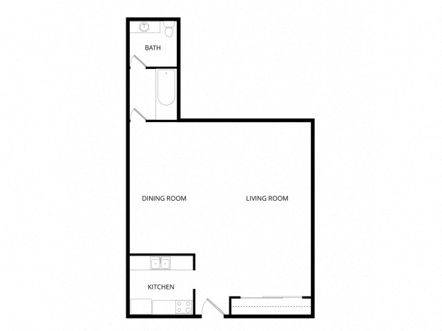 Floor plan for studio, 1 bath, 850 sqft